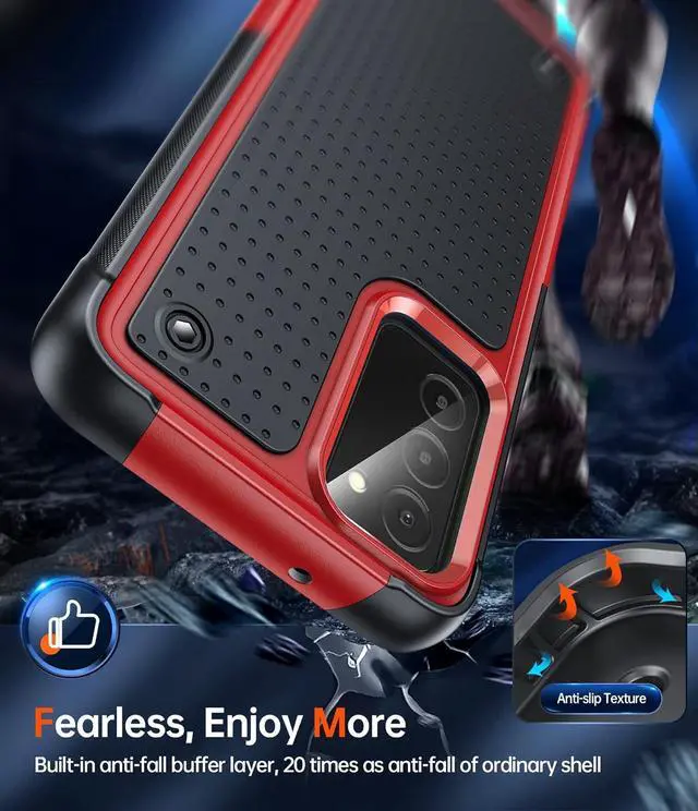 Alt view image 4 of 7 - LeYi for Galaxy A03S Phone Case, Samsung AO3S Phone Case with [2 Pack] Screen Protectors, Shockproof Heavy Duty Dual Layer Protective Hard PC Textured Back & Soft Bumper Case for Samsung A03S, Red