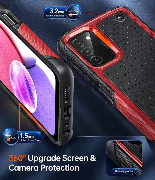 Alt view image 5 of 7 - LeYi for Galaxy A03S Phone Case, Samsung AO3S Phone Case with [2 Pack] Screen Protectors, Shockproof Heavy Duty Dual Layer Protective Hard PC Textured Back & Soft Bumper Case for Samsung A03S, Red