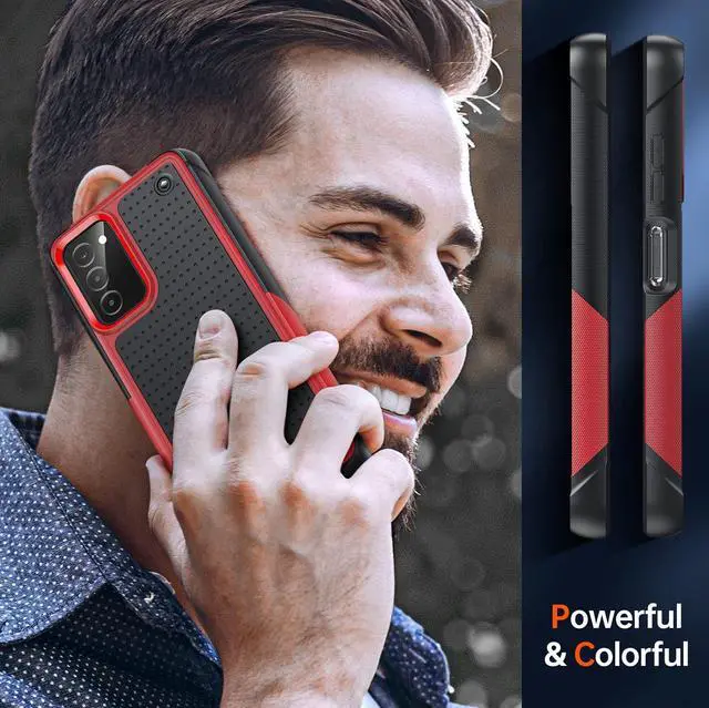 Alt view image 6 of 7 - LeYi for Galaxy A03S Phone Case, Samsung AO3S Phone Case with [2 Pack] Screen Protectors, Shockproof Heavy Duty Dual Layer Protective Hard PC Textured Back & Soft Bumper Case for Samsung A03S, Red