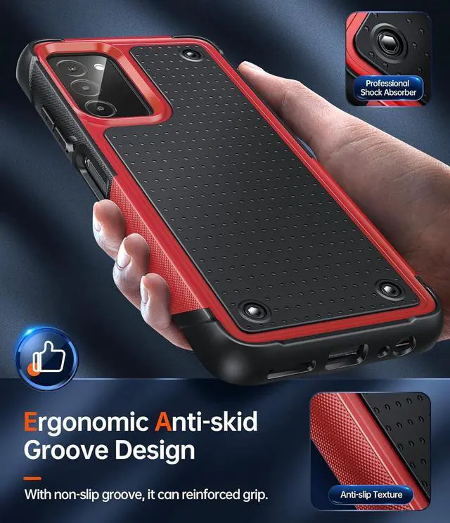 Alt view image 3 of 7 - LeYi for Galaxy A03S Phone Case, Samsung AO3S Phone Case with [2 Pack] Screen Protectors, Shockproof Heavy Duty Dual Layer Protective Hard PC Textured Back & Soft Bumper Case for Samsung A03S, Red