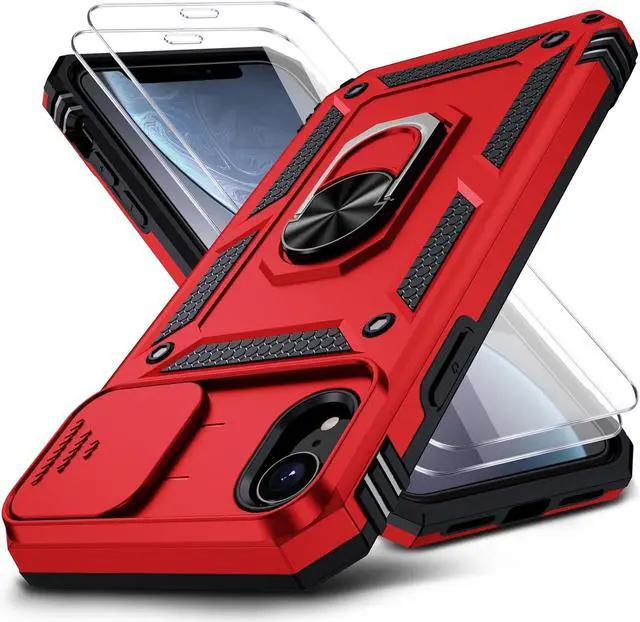 Main image of for iPhone XR Case, iPhone XR Phone Case with 2X HD Screen Protector + Slide Camera Cover,[Military Grade] 16ft. Drop Tested Protective Case with Magnetic Ring Kickstand, Red