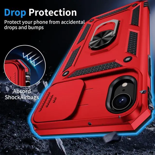 Alt view image 4 of 7 - for iPhone XR Case, iPhone XR Phone Case with 2X HD Screen Protector + Slide Camera Cover,[Military Grade] 16ft. Drop Tested Protective Case with Magnetic Ring Kickstand, Red