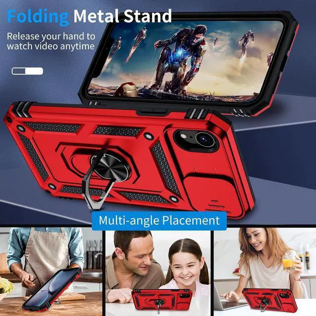 Alt view image 6 of 7 - for iPhone XR Case, iPhone XR Phone Case with 2X HD Screen Protector + Slide Camera Cover,[Military Grade] 16ft. Drop Tested Protective Case with Magnetic Ring Kickstand, Red