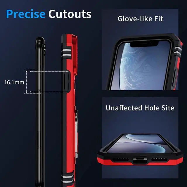 Alt view image 7 of 7 - for iPhone XR Case, iPhone XR Phone Case with 2X HD Screen Protector + Slide Camera Cover,[Military Grade] 16ft. Drop Tested Protective Case with Magnetic Ring Kickstand, Red