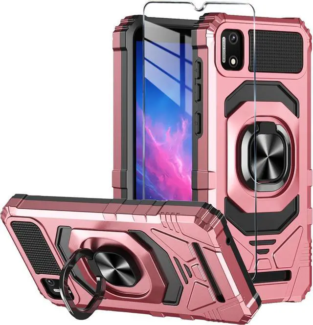 Main image of for Cloud Mobile Stratus C7 Phone Case with Tempered Glass Screen Protector,Military Grade Heavy Duty Shockproof Protective Cover,with Ring Kickstand for Cloud Stratus C7 (Pink)