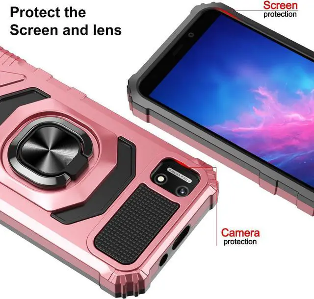 Alt view image 2 of 7 - for Cloud Mobile Stratus C7 Phone Case with Tempered Glass Screen Protector,Military Grade Heavy Duty Shockproof Protective Cover,with Ring Kickstand for Cloud Stratus C7 (Pink)