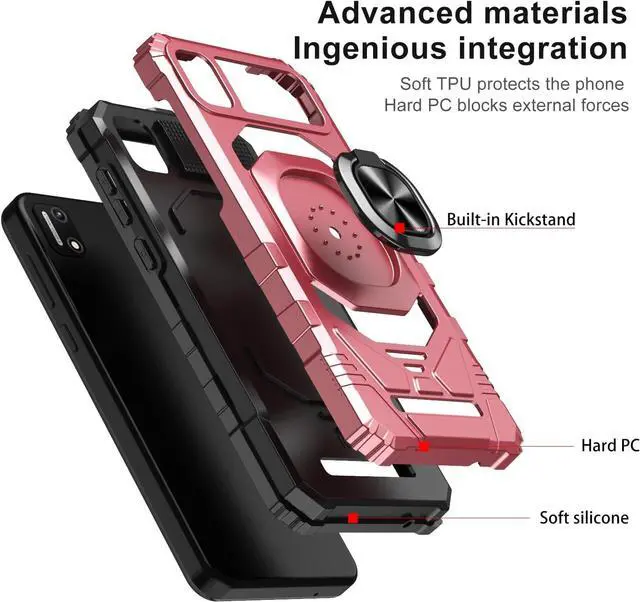 Alt view image 3 of 7 - for Cloud Mobile Stratus C7 Phone Case with Tempered Glass Screen Protector,Military Grade Heavy Duty Shockproof Protective Cover,with Ring Kickstand for Cloud Stratus C7 (Pink)
