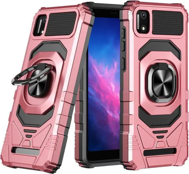 Alt view image 7 of 7 - for Cloud Mobile Stratus C7 Phone Case with Tempered Glass Screen Protector,Military Grade Heavy Duty Shockproof Protective Cover,with Ring Kickstand for Cloud Stratus C7 (Pink)