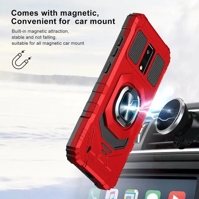 Alt view image 3 of 7 - TJS Compatible for BLU View 4 (B135DL) Case, with Tempered Glass Screen Protector, Metal Ring Magnetic Support Kickstand Heavy Duty Drop Protection Cover Phone Case (Red)