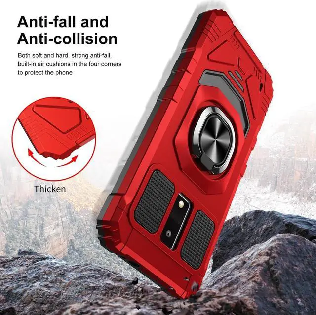 Alt view image 4 of 7 - TJS Compatible for BLU View 4 (B135DL) Case, with Tempered Glass Screen Protector, Metal Ring Magnetic Support Kickstand Heavy Duty Drop Protection Cover Phone Case (Red)