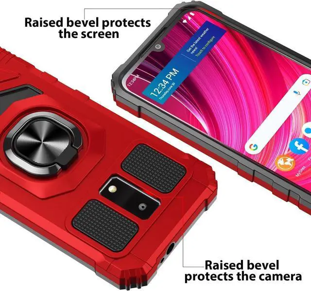Alt view image 7 of 7 - TJS Compatible for BLU View 4 (B135DL) Case, with Tempered Glass Screen Protector, Metal Ring Magnetic Support Kickstand Heavy Duty Drop Protection Cover Phone Case (Red)