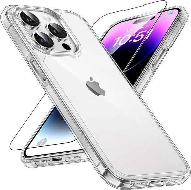 Main image of TAURI 3 in 1 for iPhone 14 Pro Max Case Clear, [Not Yellowing] with 2X Screen Protectors, [Military Grade Drop Protection] Shockproof Case for 14 Pro Max 6.7 Inch