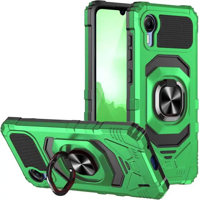 Main image of TJS Compatible for Cricket Debut S2 Case, AT&T Calypso 4 Case, Metal Ring Magnetic Support Kickstand Heavy Duty Drop Protection Cover Phone Case (Green)