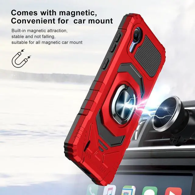 Alt view image 2 of 6 - TJS Compatible for Cricket Debut S2 Case, AT&T Calypso 4 Case, Metal Ring Magnetic Support Kickstand Heavy Duty Drop Protection Cover Phone Case (Green)