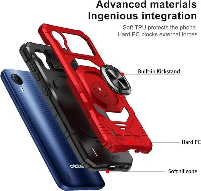 Alt view image 4 of 6 - TJS Compatible for Cricket Debut S2 Case, AT&T Calypso 4 Case, Metal Ring Magnetic Support Kickstand Heavy Duty Drop Protection Cover Phone Case (Green)
