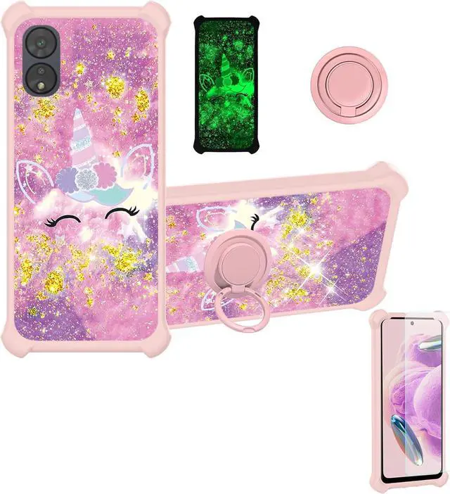 Main image of jioeuinly Celero 5G SC 2024 Case Compatible for Boost Mobile Celero5G SC Phone Case Cover [with Tempered Glass Screen Protector][PC + Silicone] [Gold Glitter+Luminous] JSF-DJS