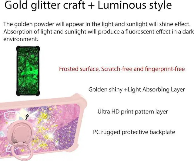 Alt view image 3 of 6 - jioeuinly Celero 5G SC 2024 Case Compatible for Boost Mobile Celero5G SC Phone Case Cover [with Tempered Glass Screen Protector][PC + Silicone] [Gold Glitter+Luminous] JSF-DJS