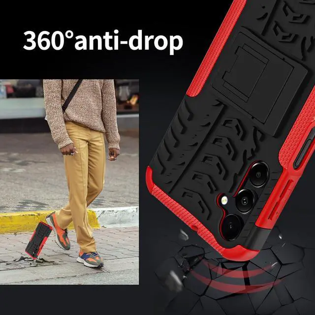 Alt view image 2 of 7 - for Samsung Galaxy A15 5G Case with 2 Pack Screen Protector,Military Grade Shockproof, Heavy Duty Robust Bumper Cover with Kickstand for Galaxy A15 5G Phone Red