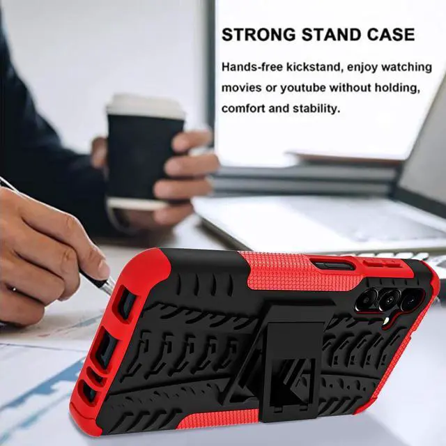 Alt view image 4 of 7 - for Samsung Galaxy A15 5G Case with 2 Pack Screen Protector,Military Grade Shockproof, Heavy Duty Robust Bumper Cover with Kickstand for Galaxy A15 5G Phone Red