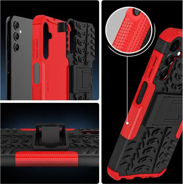 Alt view image 3 of 7 - for Samsung Galaxy A15 5G Case with 2 Pack Screen Protector,Military Grade Shockproof, Heavy Duty Robust Bumper Cover with Kickstand for Galaxy A15 5G Phone Red