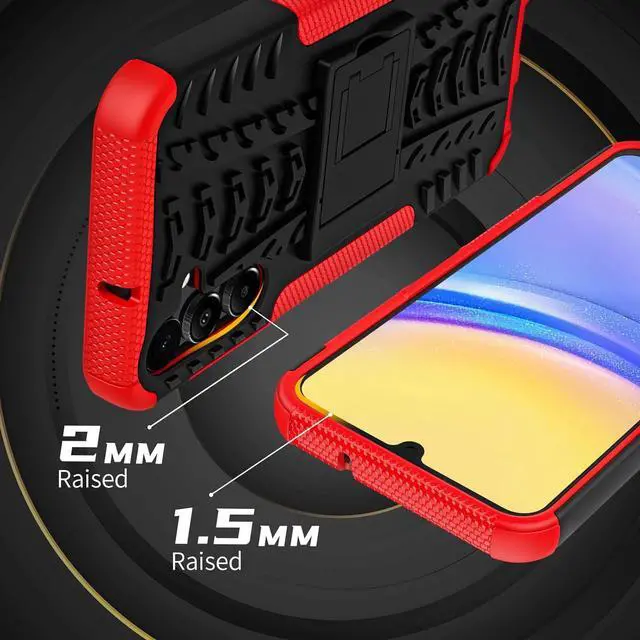Alt view image 5 of 7 - for Samsung Galaxy A15 5G Case with 2 Pack Screen Protector,Military Grade Shockproof, Heavy Duty Robust Bumper Cover with Kickstand for Galaxy A15 5G Phone Red