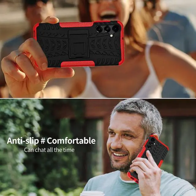 Alt view image 6 of 7 - for Samsung Galaxy A15 5G Case with 2 Pack Screen Protector,Military Grade Shockproof, Heavy Duty Robust Bumper Cover with Kickstand for Galaxy A15 5G Phone Red