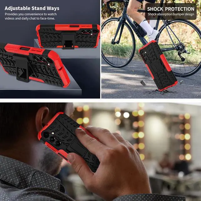 Alt view image 7 of 7 - for Samsung Galaxy A15 5G Case with 2 Pack Screen Protector,Military Grade Shockproof, Heavy Duty Robust Bumper Cover with Kickstand for Galaxy A15 5G Phone Red
