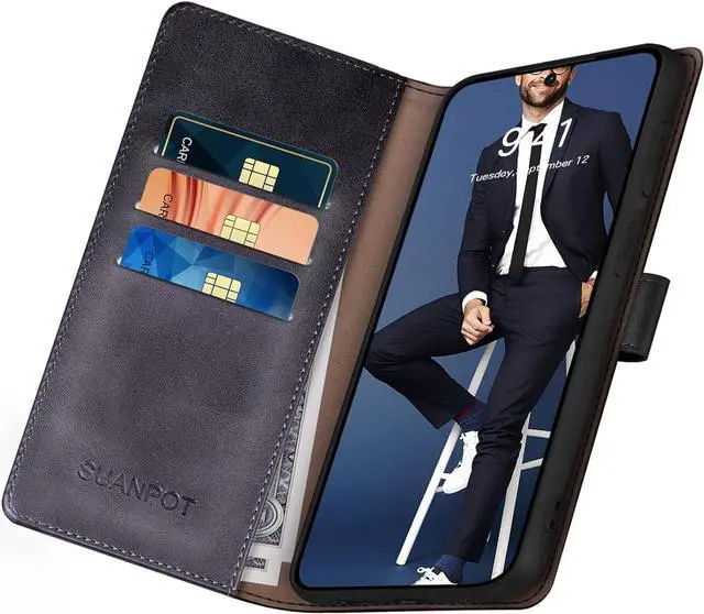 Alt view image 5 of 7 - SUANPOT for Samsung Galaxy S24 5G Wallet case with RFID Blocking Credit Card Holder,Flip Book PU Leather Protective Cover Women Men for Samsung S24 Phone case Black