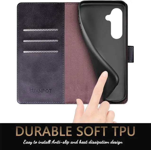 Alt view image 6 of 7 - SUANPOT for Samsung Galaxy S24 5G Wallet case with RFID Blocking Credit Card Holder,Flip Book PU Leather Protective Cover Women Men for Samsung S24 Phone case Black