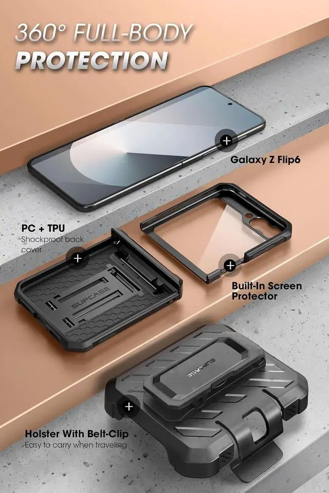 Alt view image 4 of 6 - for Samsung Galaxy Z Flip 6 Case with Stand & Belt-Clip (Unicorn Beetle Pro), [Hinge Protection] [Front Screen Protector] Full Body Rugged Protective Phone Case for Galaxy Z Flip 6/5, Black