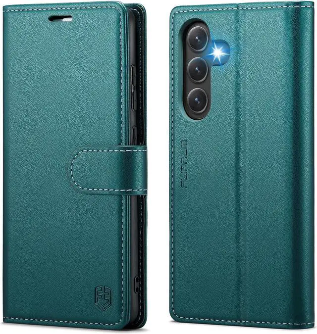 Main image of for Samsung Galaxy S23 FE Wallet Case with RFID Blocking Credit Card Holder, PU Leather Folio Flip Kickstand Protective Shockproof Cover Women Men for Samsung S23 FE Phone case(Blue-Green)