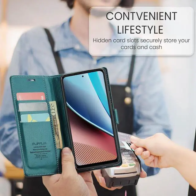 Alt view image 5 of 6 - for Samsung Galaxy S23 FE Wallet Case with RFID Blocking Credit Card Holder, PU Leather Folio Flip Kickstand Protective Shockproof Cover Women Men for Samsung S23 FE Phone case(Blue-Green)