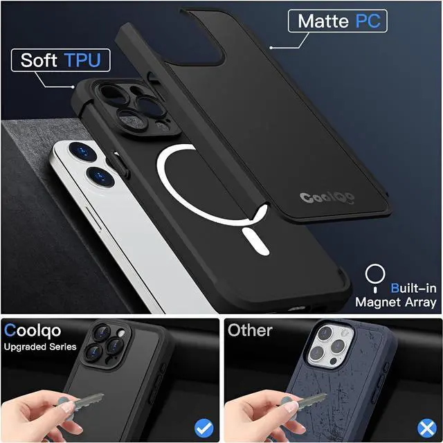Alt view image 2 of 6 - COOLQO Magnetic for iPhone 13 Pro Case [Compatible with MagSafe] iPhone 13 Pro Magnetic Case, Mil-Grade Drop Protection iPhone 13 Pro Phone Case, Shockproof Protective Cover for iPhone 13 Pro, Black