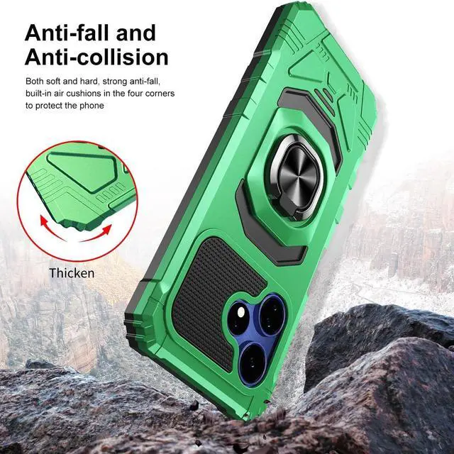Alt view image 3 of 7 - TJS Compatible for Boost Mobile Celero 5G + Plus 2024 (3rd Version) Case, with Tempered Glass Screen Protector, Metal Ring Kickstand Heavy Duty Celero3 5G + Phone Case (Green)