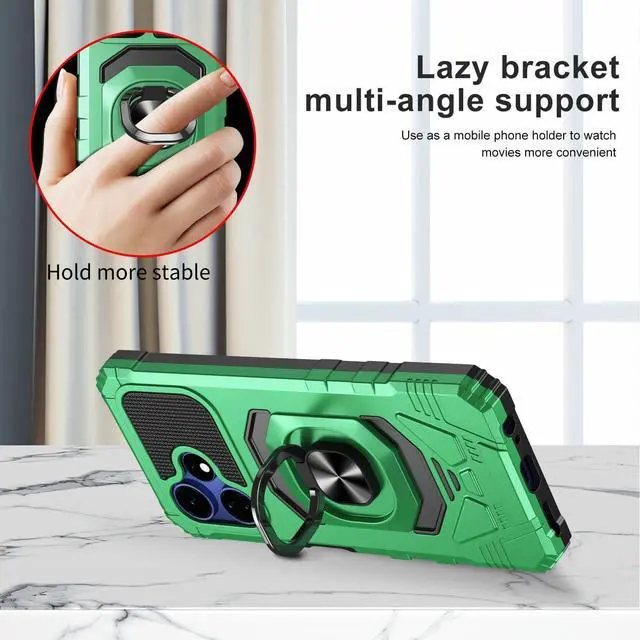 Alt view image 5 of 7 - TJS Compatible for Boost Mobile Celero 5G + Plus 2024 (3rd Version) Case, with Tempered Glass Screen Protector, Metal Ring Kickstand Heavy Duty Celero3 5G + Phone Case (Green)