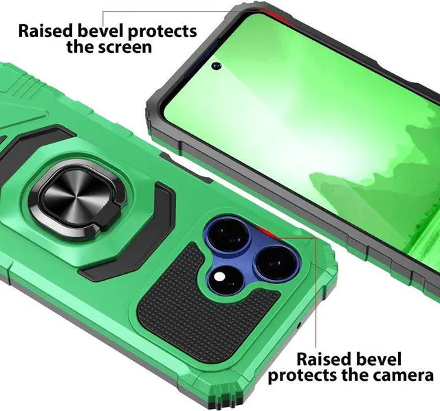 Alt view image 6 of 7 - TJS Compatible for Boost Mobile Celero 5G + Plus 2024 (3rd Version) Case, with Tempered Glass Screen Protector, Metal Ring Kickstand Heavy Duty Celero3 5G + Phone Case (Green)