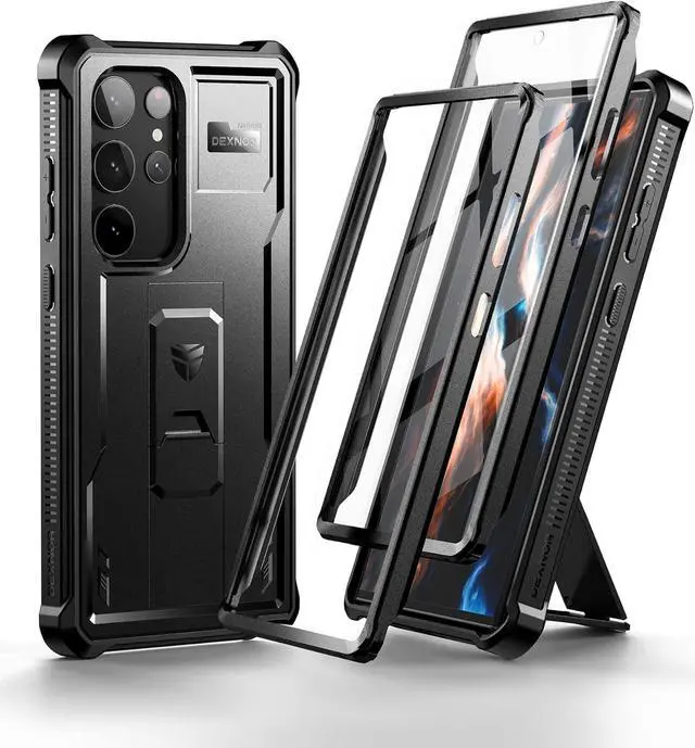 Main image of Dexnor for Samsung Galaxy S23 Ultra Case, Double Front Frame & Stand, Shock Absorber Technology Drop Protection, Robust Mobile Phone Case, Shockproof Protective Case - Black