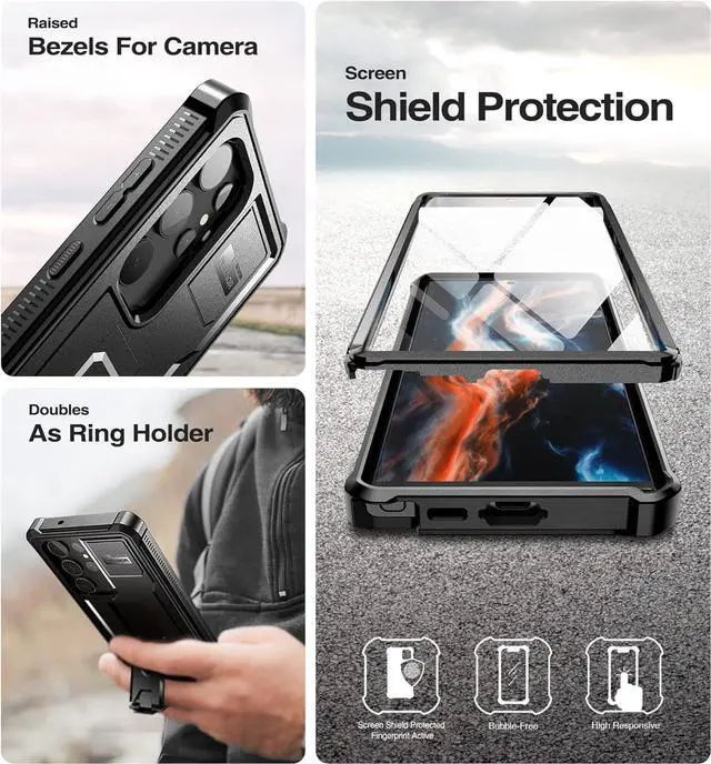 Alt view image 7 of 7 - Dexnor for Samsung Galaxy S23 Ultra Case, Double Front Frame & Stand, Shock Absorber Technology Drop Protection, Robust Mobile Phone Case, Shockproof Protective Case - Black