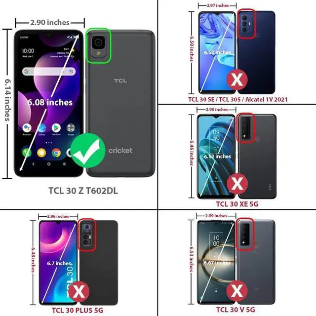 Alt view image 2 of 7 - TJS for Alcatel TCL 30 Z T602DL Case, TCL 30 LE Case, with Tempered Glass Screen Protector, Dual Layer Hybrid Shockproof Drop Protection Impact Phone Case Cover for TCL 30Z / TCL 30LE (Black)