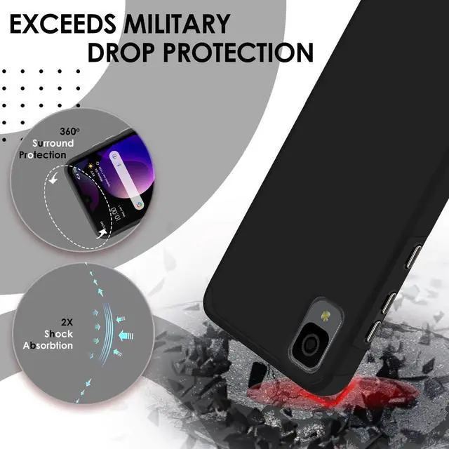 Alt view image 3 of 7 - TJS for Alcatel TCL 30 Z T602DL Case, TCL 30 LE Case, with Tempered Glass Screen Protector, Dual Layer Hybrid Shockproof Drop Protection Impact Phone Case Cover for TCL 30Z / TCL 30LE (Black)