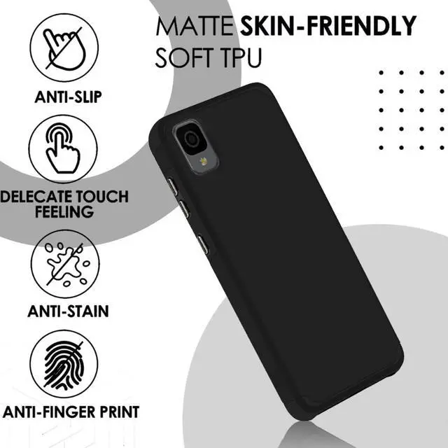 Alt view image 4 of 7 - TJS for Alcatel TCL 30 Z T602DL Case, TCL 30 LE Case, with Tempered Glass Screen Protector, Dual Layer Hybrid Shockproof Drop Protection Impact Phone Case Cover for TCL 30Z / TCL 30LE (Black)