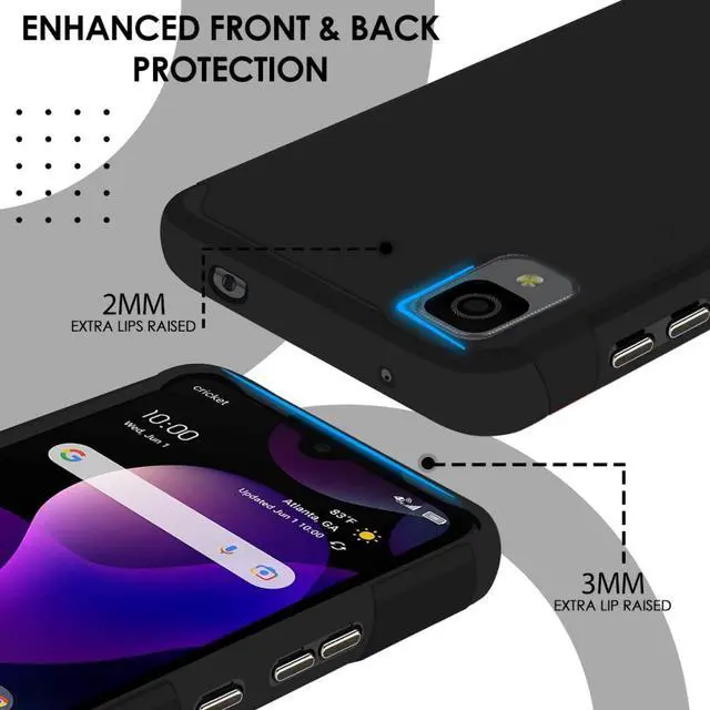 Alt view image 5 of 7 - TJS for Alcatel TCL 30 Z T602DL Case, TCL 30 LE Case, with Tempered Glass Screen Protector, Dual Layer Hybrid Shockproof Drop Protection Impact Phone Case Cover for TCL 30Z / TCL 30LE (Black)