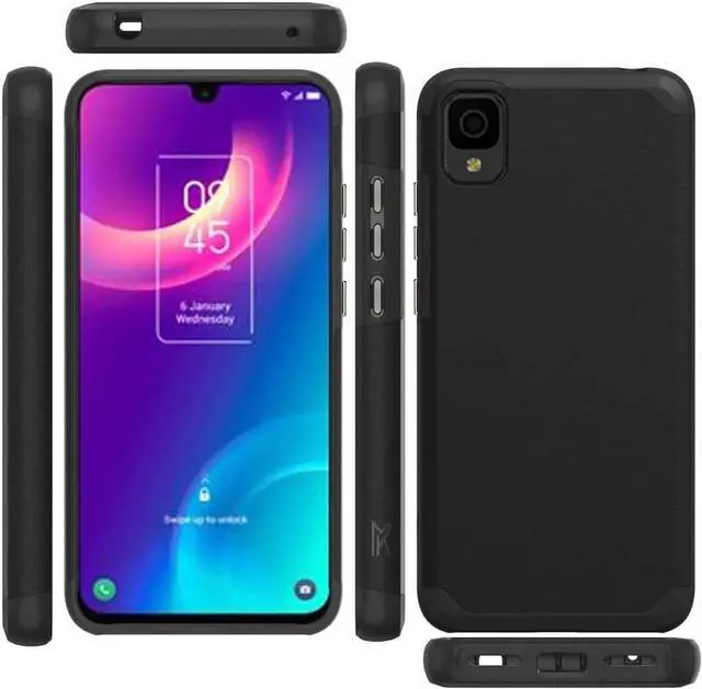 Alt view image 6 of 7 - TJS for Alcatel TCL 30 Z T602DL Case, TCL 30 LE Case, with Tempered Glass Screen Protector, Dual Layer Hybrid Shockproof Drop Protection Impact Phone Case Cover for TCL 30Z / TCL 30LE (Black)
