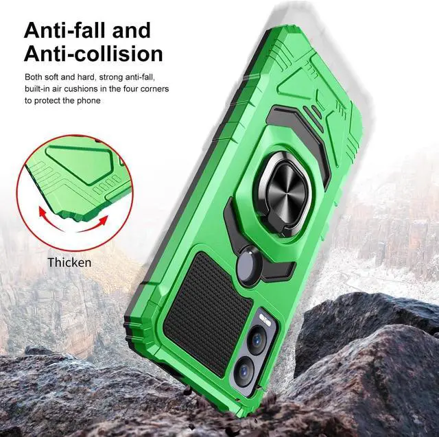 Alt view image 3 of 7 - TJS Compatible for Cricket Magic 5G Case, AT&T Propel 5G Case, with Tempered Glass Screen Protector, Metal Ring Magnetic Support Kickstand Heavy Duty Drop Protection Cover Phone Case (Green)