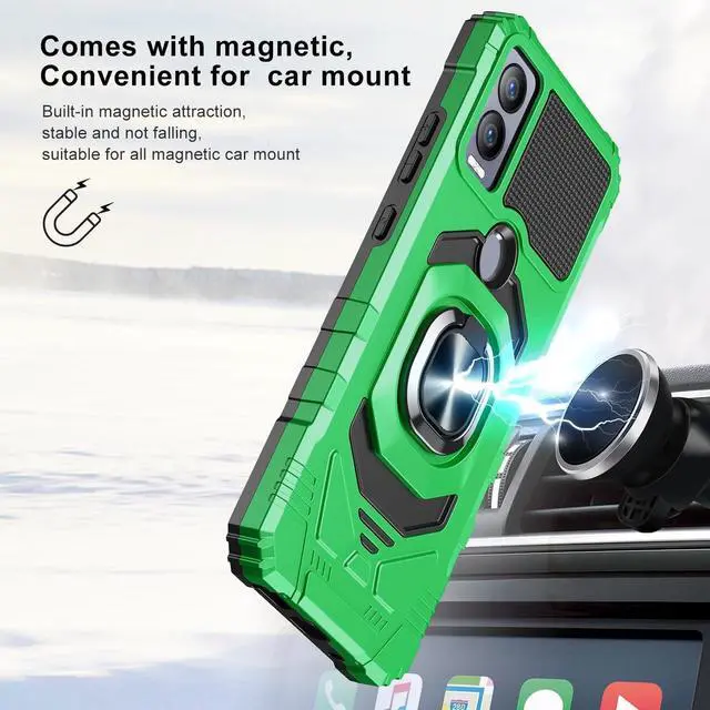 Alt view image 2 of 7 - TJS Compatible for Cricket Magic 5G Case, AT&T Propel 5G Case, with Tempered Glass Screen Protector, Metal Ring Magnetic Support Kickstand Heavy Duty Drop Protection Cover Phone Case (Green)