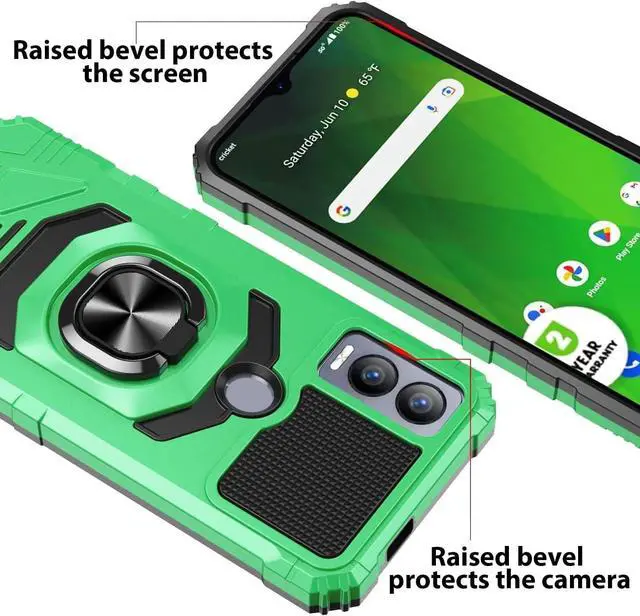 Alt view image 5 of 7 - TJS Compatible for Cricket Magic 5G Case, AT&T Propel 5G Case, with Tempered Glass Screen Protector, Metal Ring Magnetic Support Kickstand Heavy Duty Drop Protection Cover Phone Case (Green)