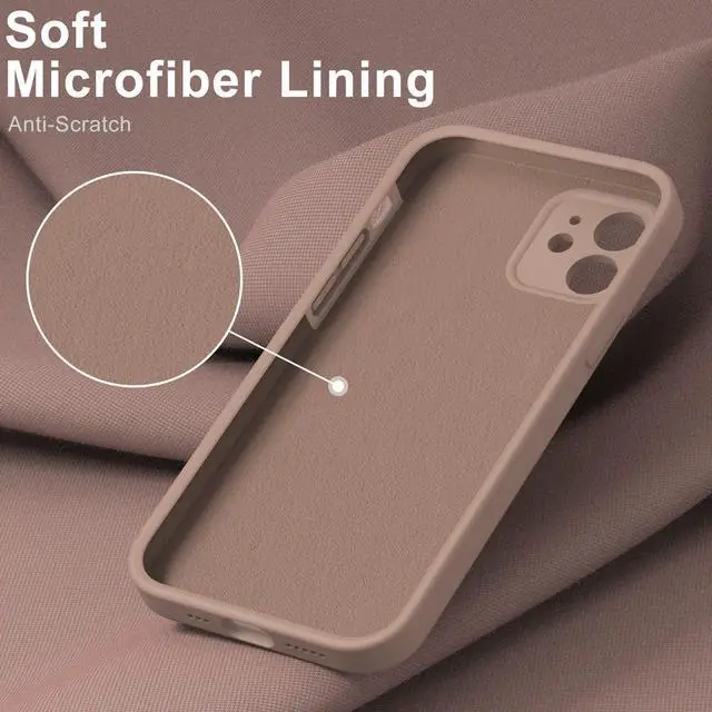 Alt view image 4 of 7 - Compatible with iPhone 12 Case with Screen Protector,Enhance Camera Protection,Soft Flexible Silicone Gel Rubber Bumper Cover,Slim Fit Protective Phone Case 6.1" for Women Girls Light Brown