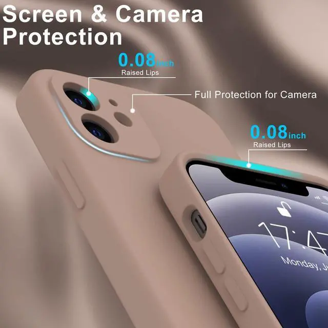 Alt view image 5 of 7 - Compatible with iPhone 12 Case with Screen Protector,Enhance Camera Protection,Soft Flexible Silicone Gel Rubber Bumper Cover,Slim Fit Protective Phone Case 6.1" for Women Girls Light Brown