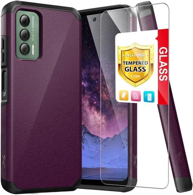 Main image of TJS Compatible for Cricket Outlast Case, AT&T Jetmore Case, with Tempered Glass Screen Protector Dual Layer Hybrid Magnetic Support Shockproof Protection Cover Phone Case (Purple)
