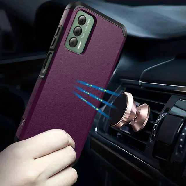 Alt view image 2 of 7 - TJS Compatible for Cricket Outlast Case, AT&T Jetmore Case, with Tempered Glass Screen Protector Dual Layer Hybrid Magnetic Support Shockproof Protection Cover Phone Case (Purple)